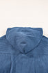 Solid Corduroy Drawstring Hooded Zip Up Jacket
