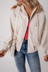 Solid Corduroy Drawstring Hooded Zip Up Jacket