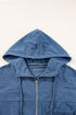 Solid Corduroy Drawstring Hooded Zip Up Jacket
