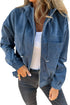 Solid Corduroy Drawstring Hooded Zip Up Jacket