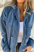 Solid Corduroy Drawstring Hooded Zip Up Jacket