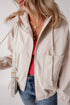 Solid Corduroy Drawstring Hooded Zip Up Jacket