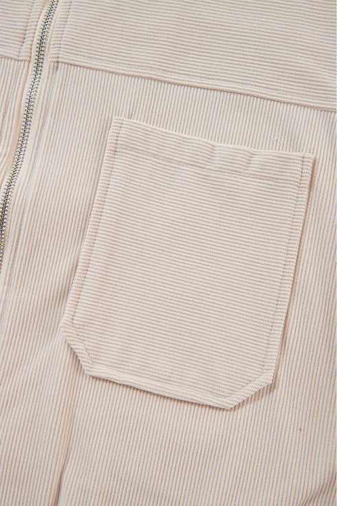 Solid Corduroy Drawstring Hooded Zip Up Jacket