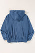 Solid Corduroy Drawstring Hooded Zip Up Jacket