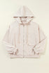Solid Corduroy Drawstring Hooded Zip Up Jacket