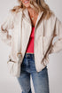 Solid Corduroy Drawstring Hooded Zip Up Jacket