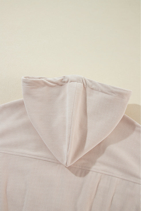Solid Corduroy Drawstring Hooded Zip Up Jacket