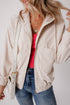 Solid Corduroy Drawstring Hooded Zip Up Jacket