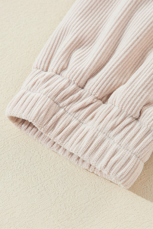 Solid Corduroy Drawstring Hooded Zip Up Jacket