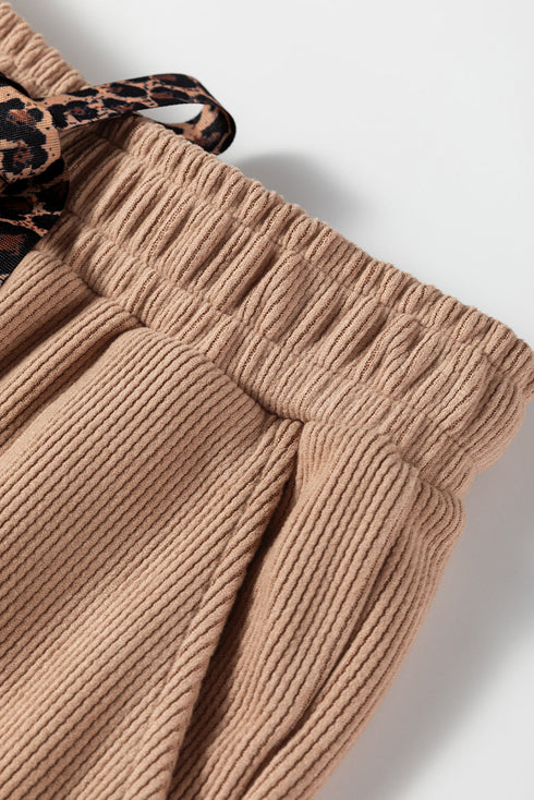 Solid Corduroy Drawstring Pullover Hoodie And High Waist Pant Set