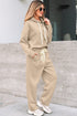 Solid Corduroy Drawstring Pullover Hoodie And High Waist Pant Set