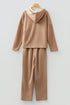 Solid Corduroy Drawstring Pullover Hoodie And High Waist Pant Set
