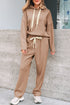 Solid Corduroy Drawstring Pullover Hoodie And High Waist Pant Set