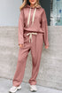 Solid Corduroy Drawstring Pullover Hoodie And High Waist Pant Set