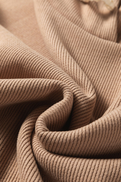 Solid Corduroy Drawstring Pullover Hoodie And High Waist Pant Set