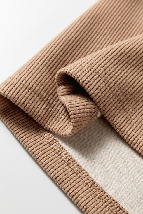 Solid Corduroy Drawstring Pullover Hoodie And High Waist Pant Set