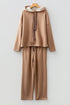 Solid Corduroy Drawstring Pullover Hoodie And High Waist Pant Set
