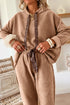 Solid Corduroy Drawstring Pullover Hoodie And High Waist Pant Set