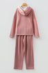 Solid Corduroy Drawstring Pullover Hoodie And High Waist Pant Set