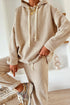 Solid Corduroy Drawstring Pullover Hoodie And High Waist Pant Set