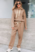 Solid Corduroy Drawstring Pullover Hoodie And High Waist Pant Set