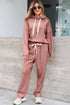 Solid Corduroy Drawstring Pullover Hoodie And High Waist Pant Set