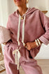 Solid Corduroy Drawstring Pullover Hoodie And High Waist Pant Set