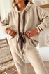 Solid Corduroy Drawstring Pullover Hoodie And High Waist Pant Set