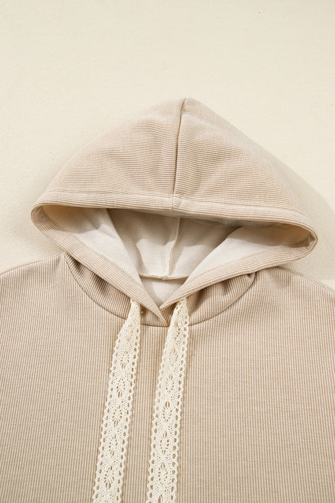 Solid Corduroy Drawstring Pullover Hoodie And High Waist Pant Set