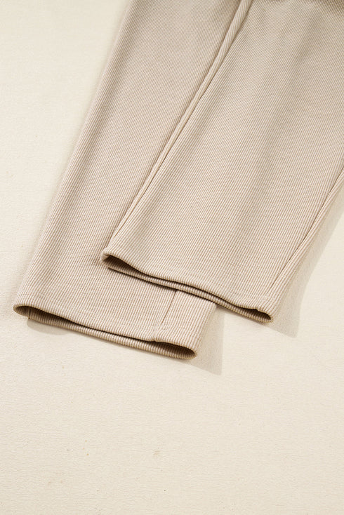 Solid Corduroy Drawstring Pullover Hoodie And High Waist Pant Set