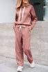 Solid Corduroy Drawstring Pullover Hoodie And High Waist Pant Set