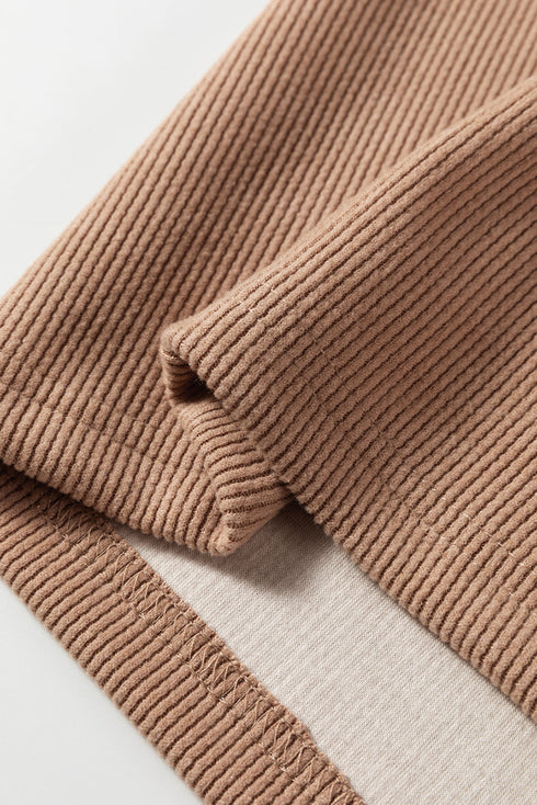 Solid Corduroy Drawstring Pullover Hoodie And High Waist Pant Set
