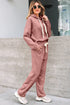 Solid Corduroy Drawstring Pullover Hoodie And High Waist Pant Set