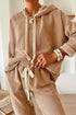 Solid Corduroy Drawstring Pullover Hoodie And High Waist Pant Set