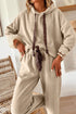 Solid Corduroy Drawstring Pullover Hoodie And High Waist Pant Set
