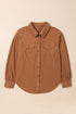 Solid Corduroy Flap Pocket Button Up Round Hem Jacket