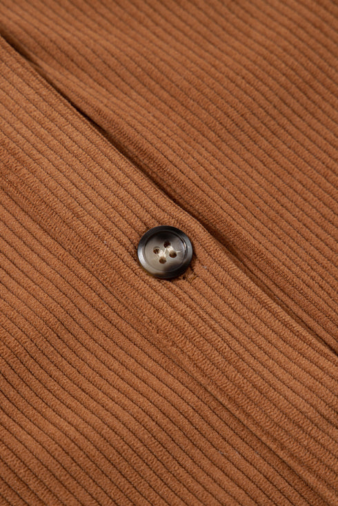 Solid Corduroy Flap Pocket Button Up Round Hem Jacket