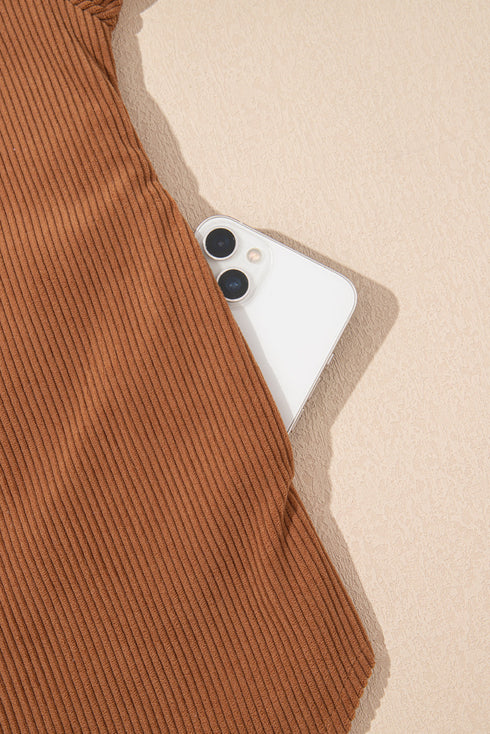 Solid Corduroy Flap Pocket Button Up Round Hem Jacket