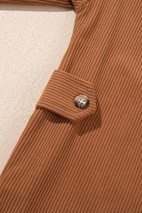 Solid Corduroy Flap Pocket Button Up Round Hem Jacket