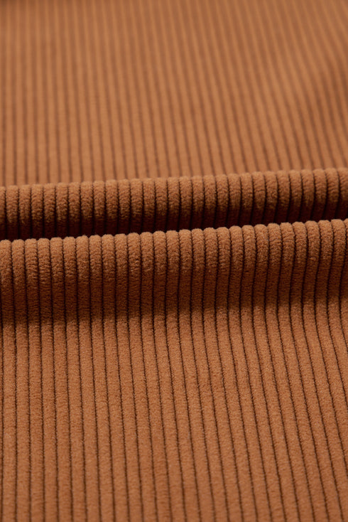 Solid Corduroy Flap Pocket Button Up Round Hem Jacket