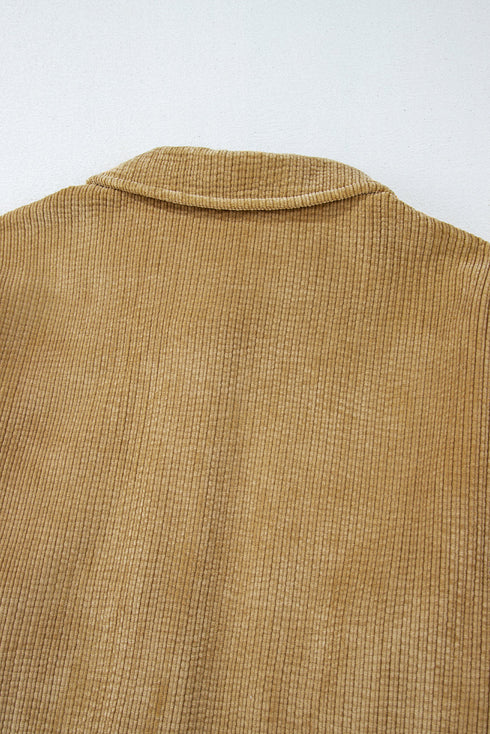 Solid Corduroy Patched Pocket Button Up Casual Jacket