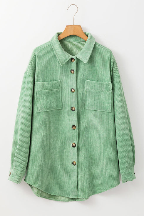 Solid Corduroy Patched Pocket Button Up Casual Jacket