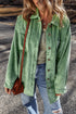 Solid Corduroy Patched Pocket Button Up Casual Jacket