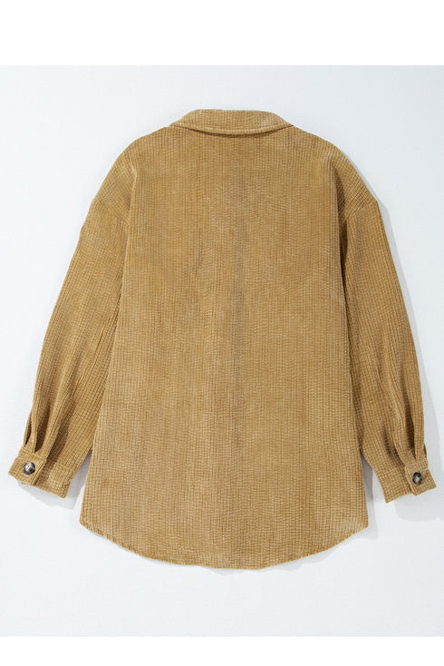 Solid Corduroy Patched Pocket Button Up Casual Jacket