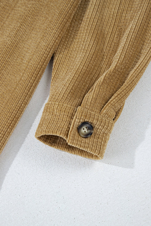 Solid Corduroy Patched Pocket Button Up Casual Jacket