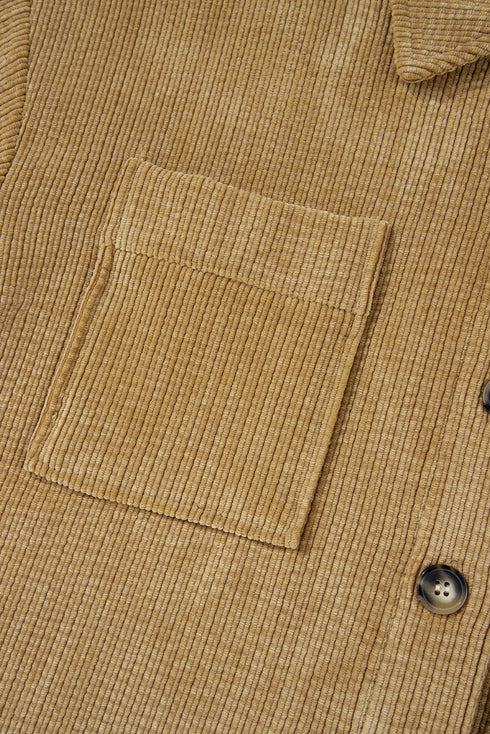 Solid Corduroy Patched Pocket Button Up Casual Jacket