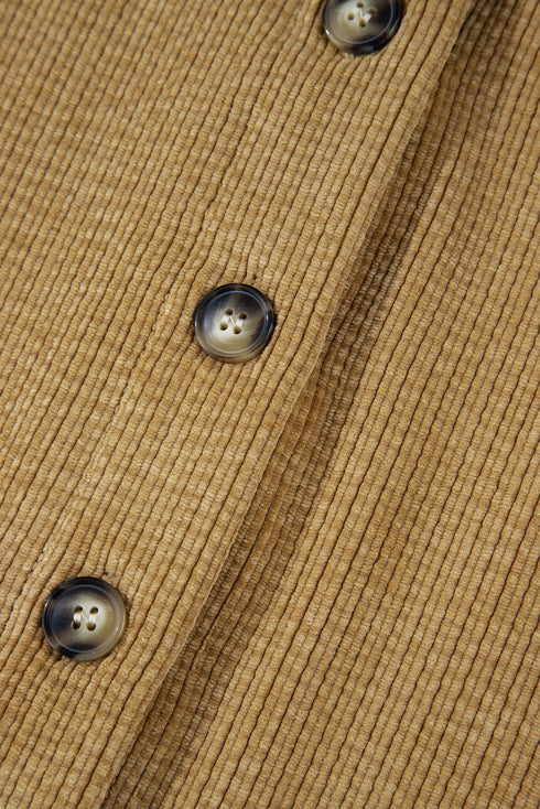 Solid Corduroy Patched Pocket Button Up Casual Jacket
