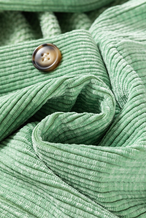 Solid Corduroy Patched Pocket Button Up Casual Jacket