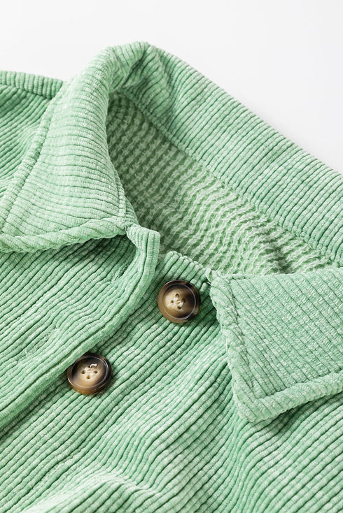 Solid Corduroy Patched Pocket Button Up Casual Jacket