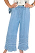 Solid Cotton Chambray Ruffled Hem Wide Leg Pants